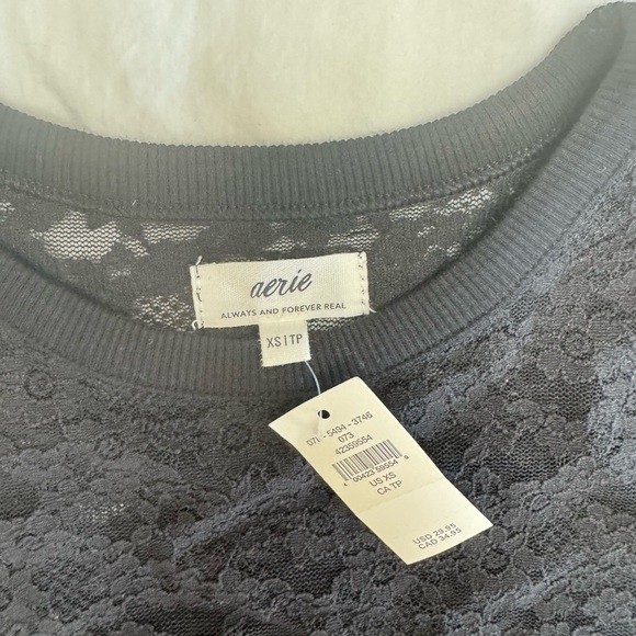 Aerie Black Vintage Lace Short Sleeve Top Sz XS - Picture 5 of 6